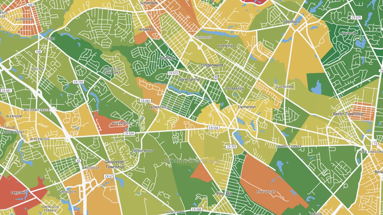 Clementon, NJ Map of Vandalism Rates