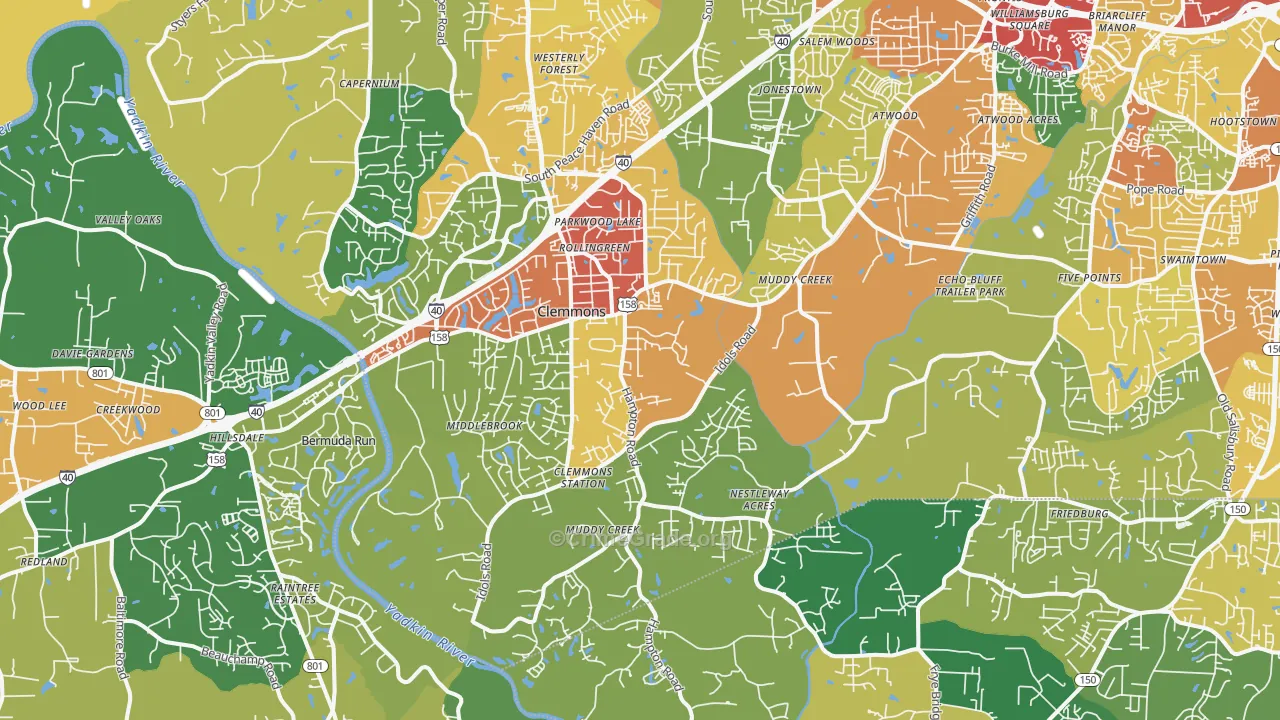 Clemmons, NC Map of Vandalism Rates