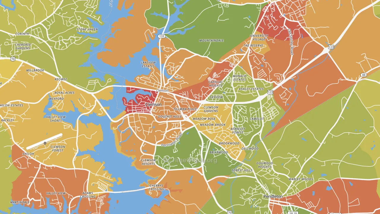 Clemson, SC Map of Vandalism Rates