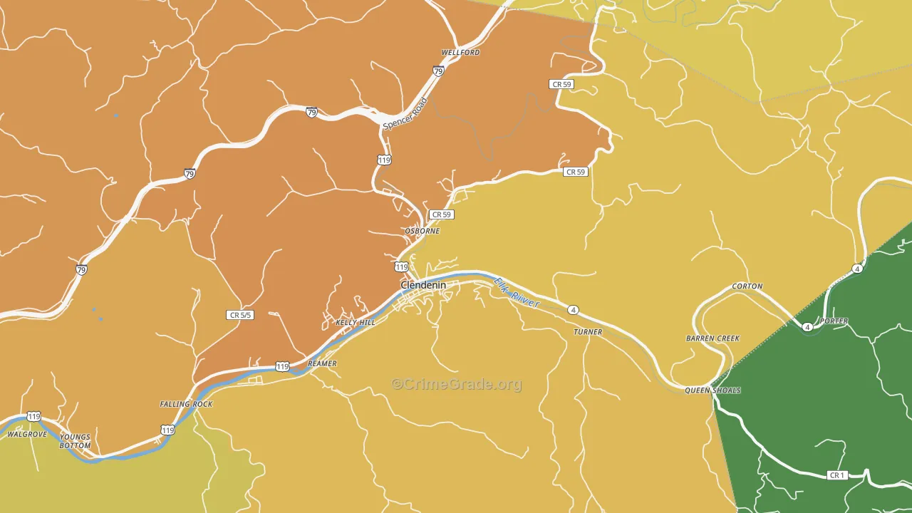 Clendenin, WV Map of Vandalism Rates