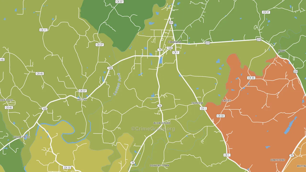 Cleveland, AL Map of Vandalism Rates