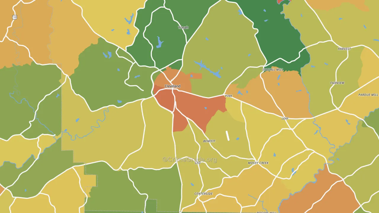 Cleveland, GA Map of Vandalism Rates