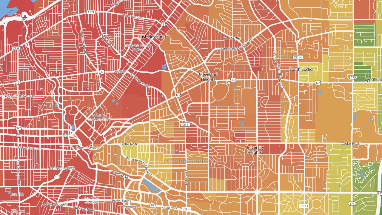Cleveland Heights, OH Map of Vandalism Rates