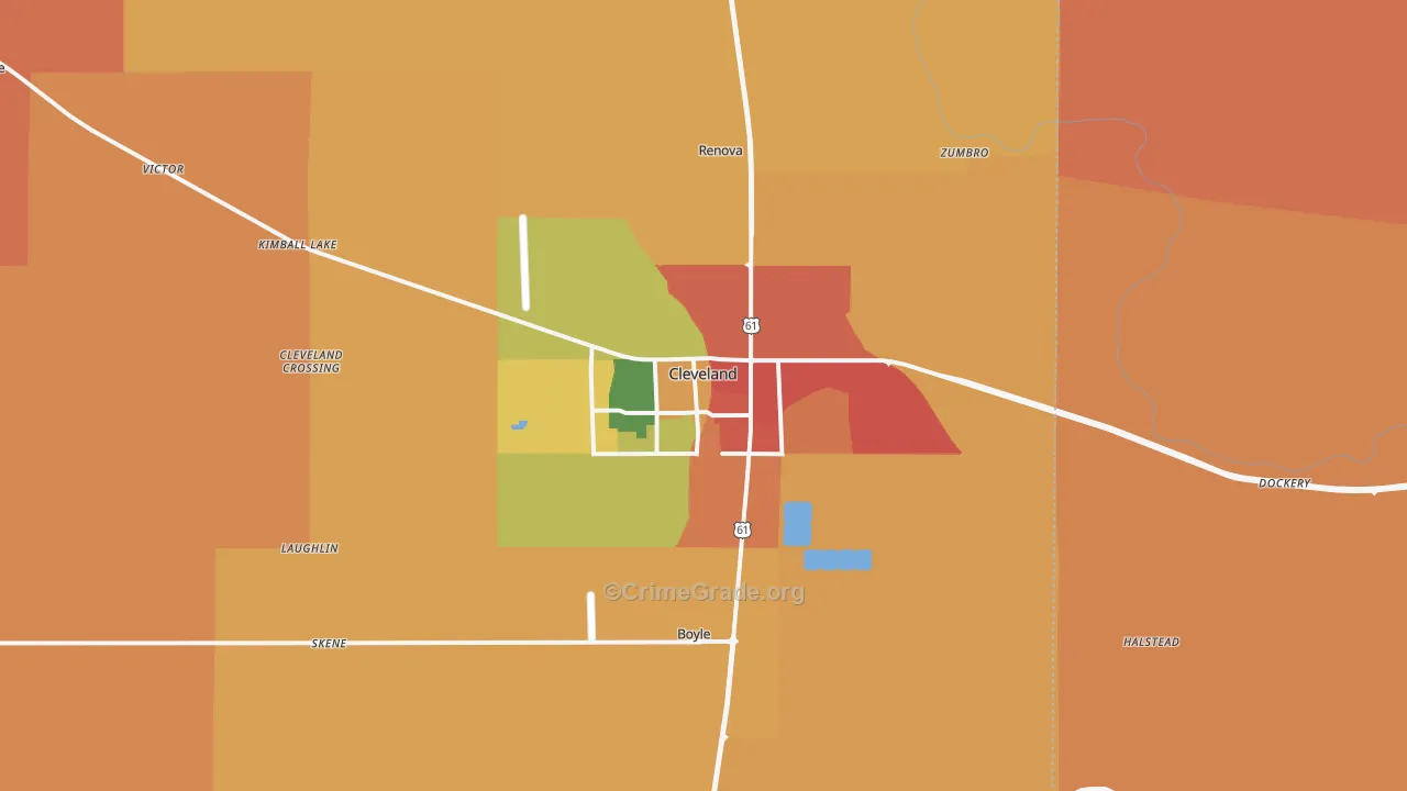 Cleveland, MS Map of Vandalism Rates
