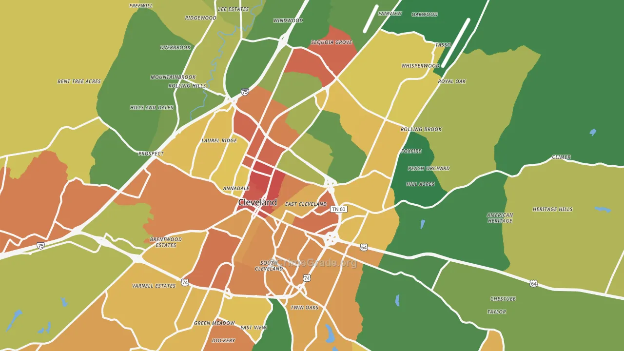 Cleveland, TN Map of Vandalism Rates