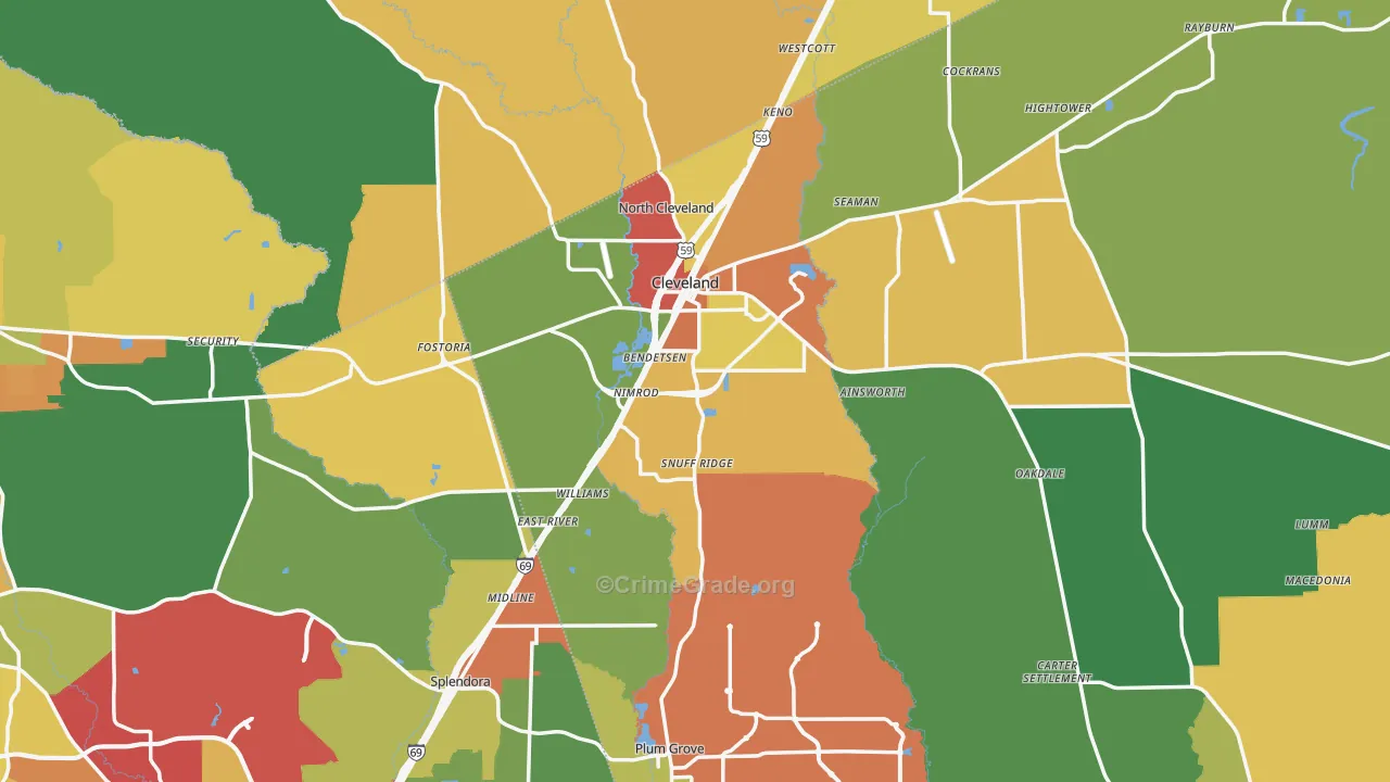 Cleveland, TX Map of Vandalism Rates