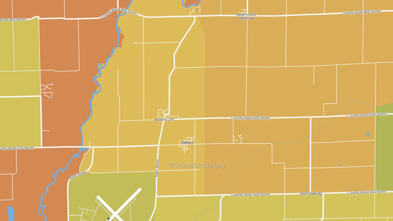 Clifford, IN Map of Vandalism Rates