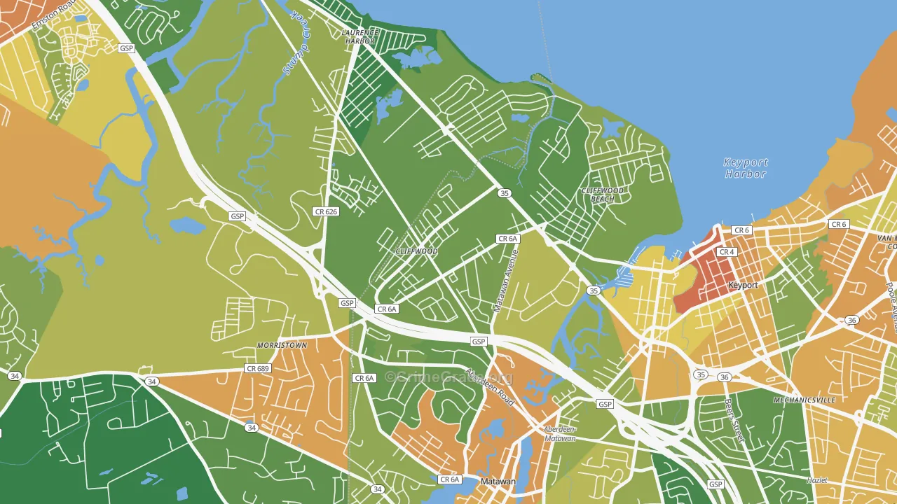Cliffwood, NJ Map of Vandalism Rates