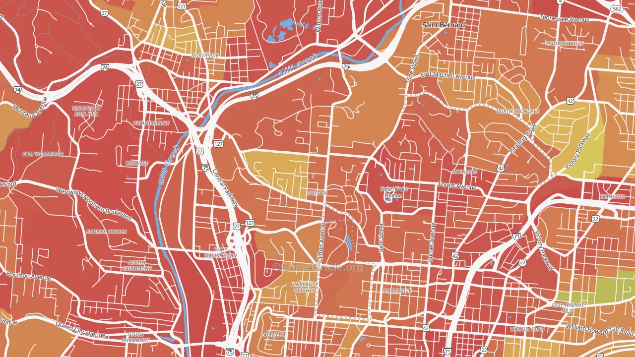 Clifton, Cincinnati, OH Map of Vandalism Rates