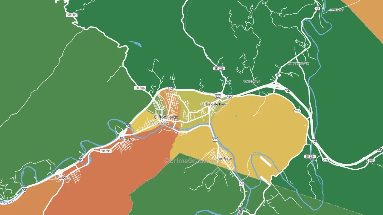 Clifton Forge, VA Map of Vandalism Rates
