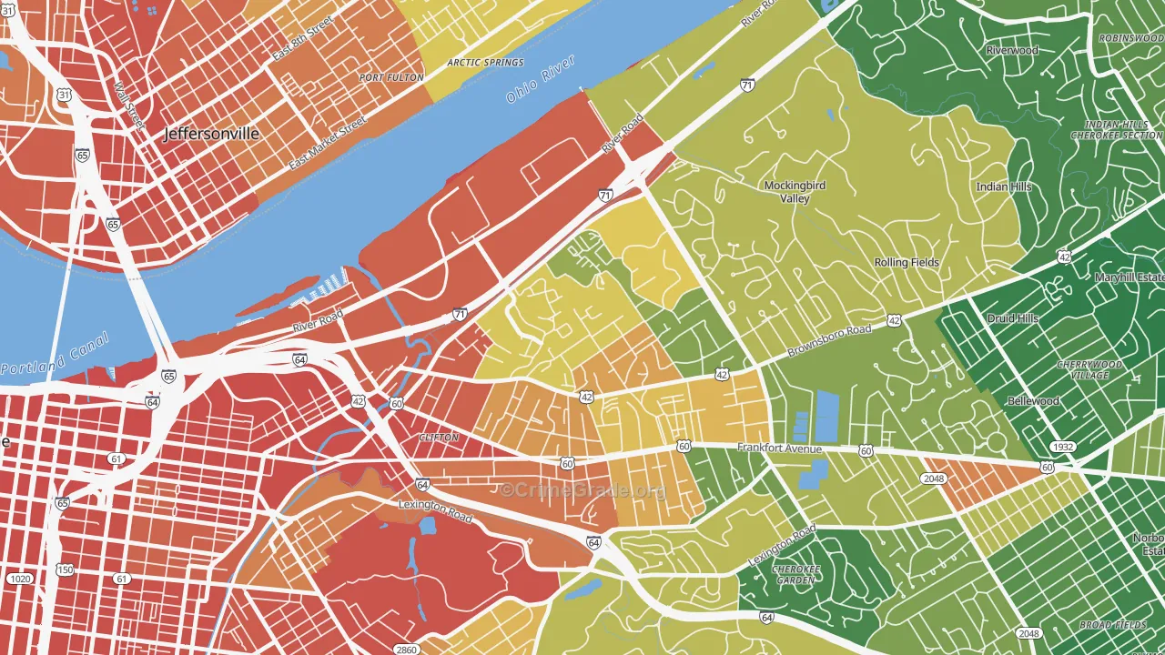 Clifton Heights, Louisville, KY Map of Vandalism Rates