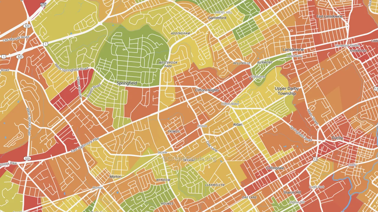 Clifton Heights, PA Map of Vandalism Rates