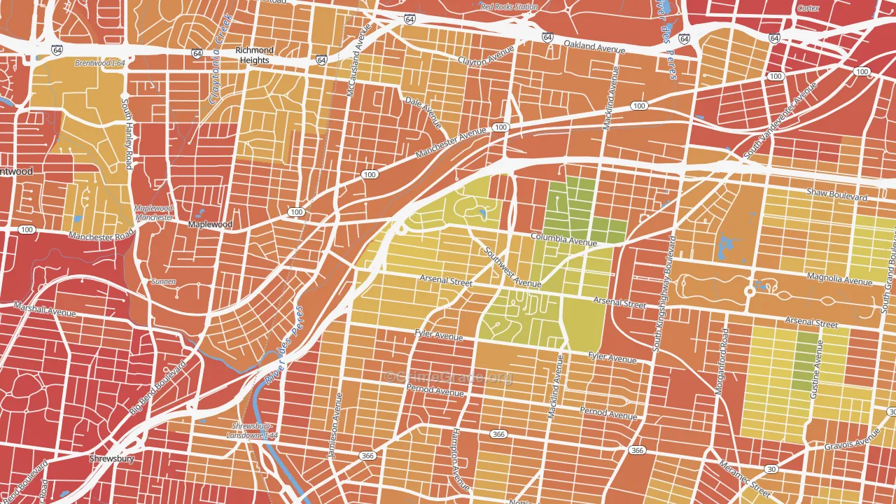 Clifton Heights, St. Louis, MO Map of Vandalism Rates