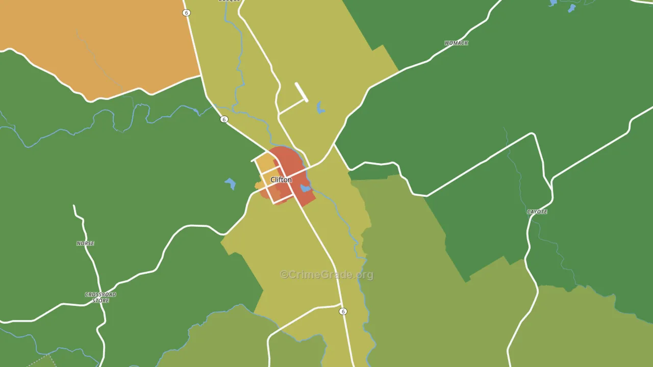 Clifton, TX Map of Vandalism Rates