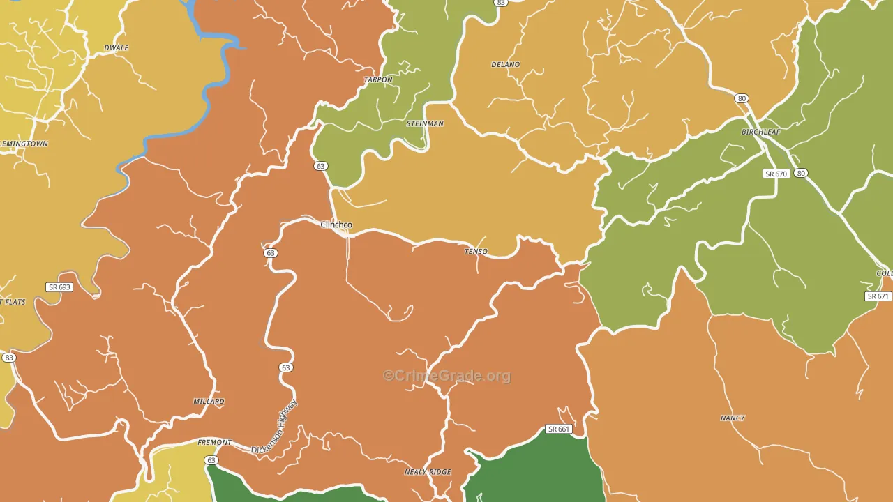 Clinchco, VA Map of Vandalism Rates