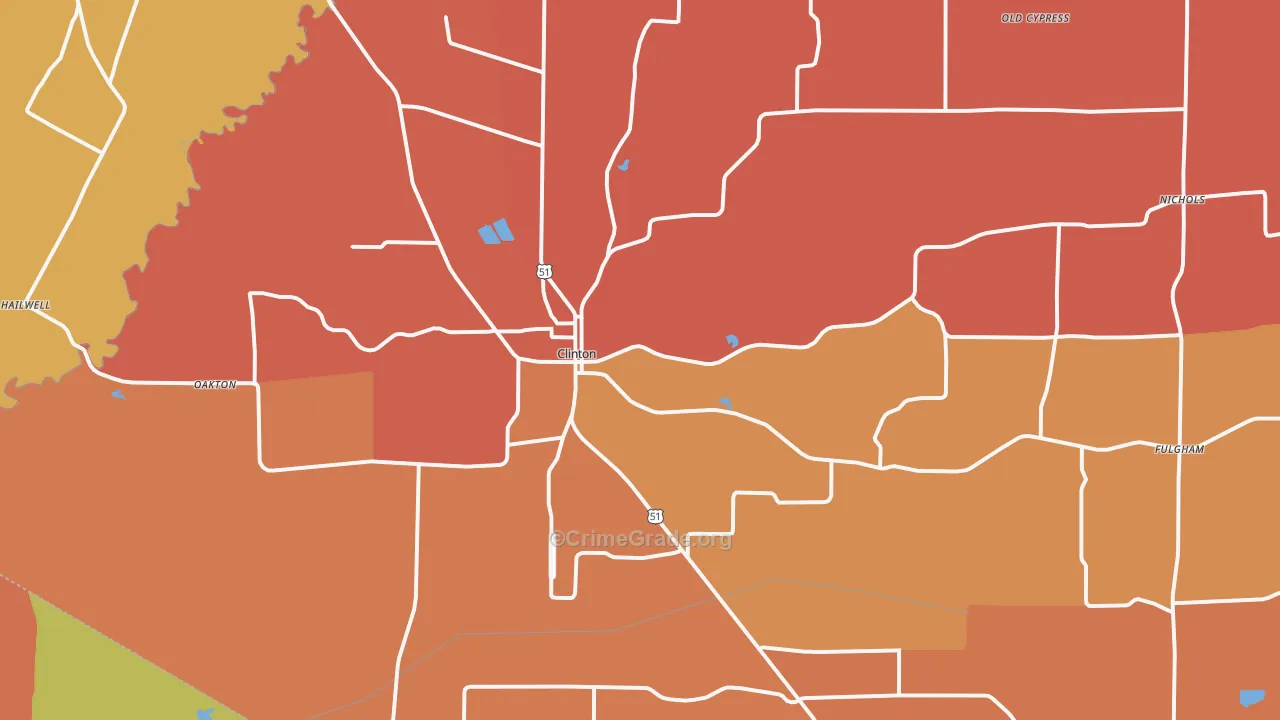 Clinton, KY Map of Vandalism Rates