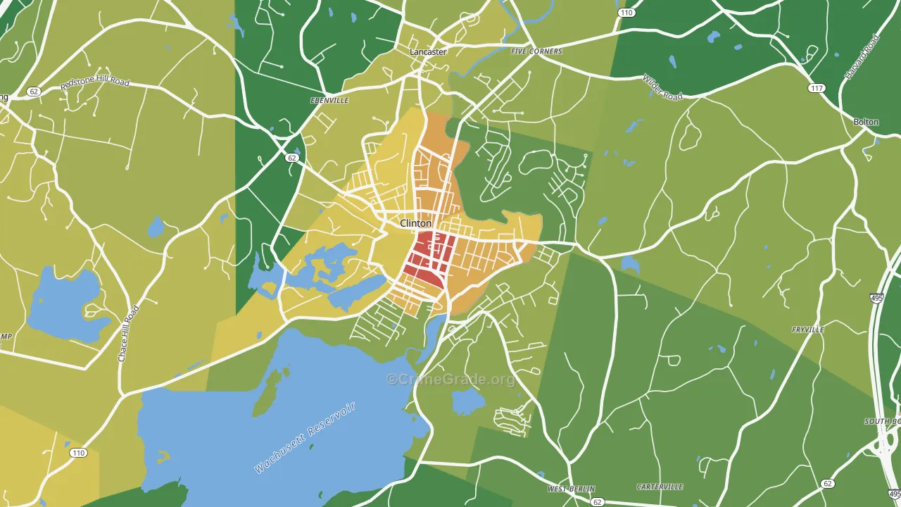 Clinton, MA Map of Vandalism Rates