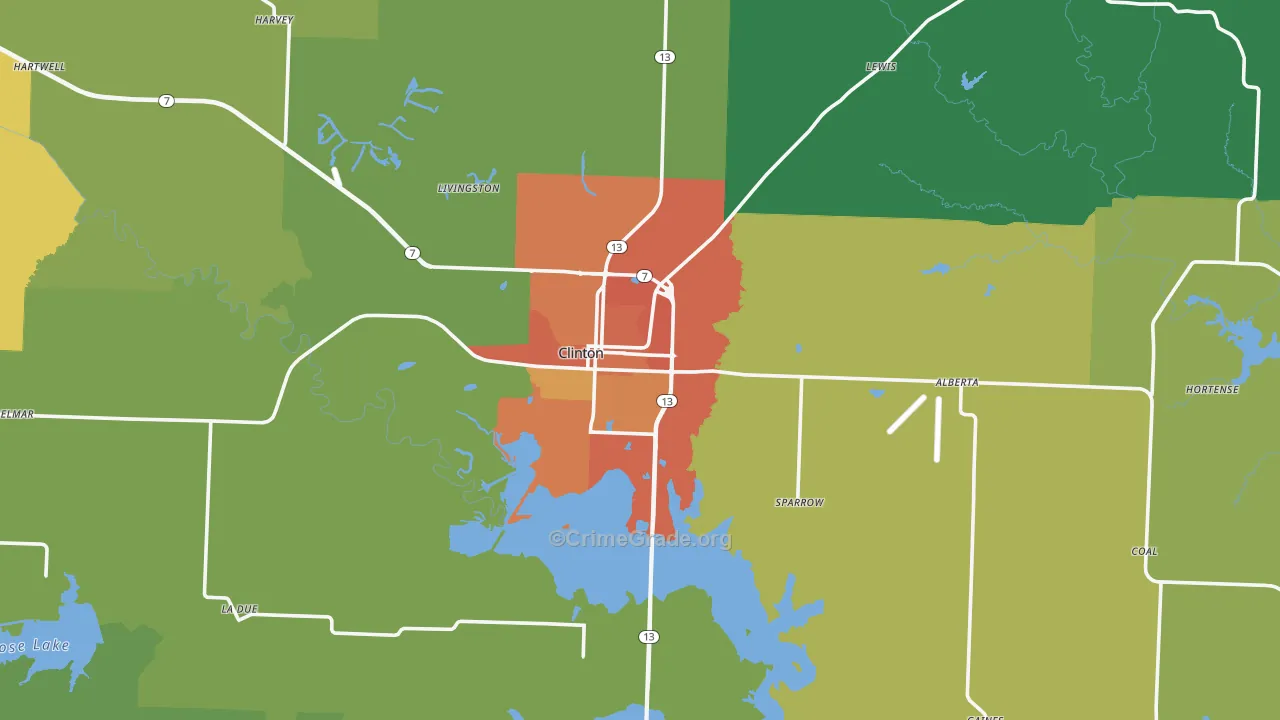 Clinton, MO Map of Vandalism Rates
