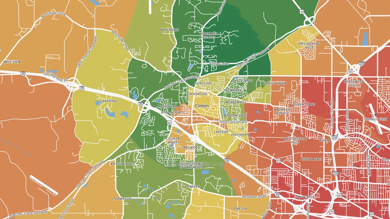 Clinton, MS Map of Vandalism Rates
