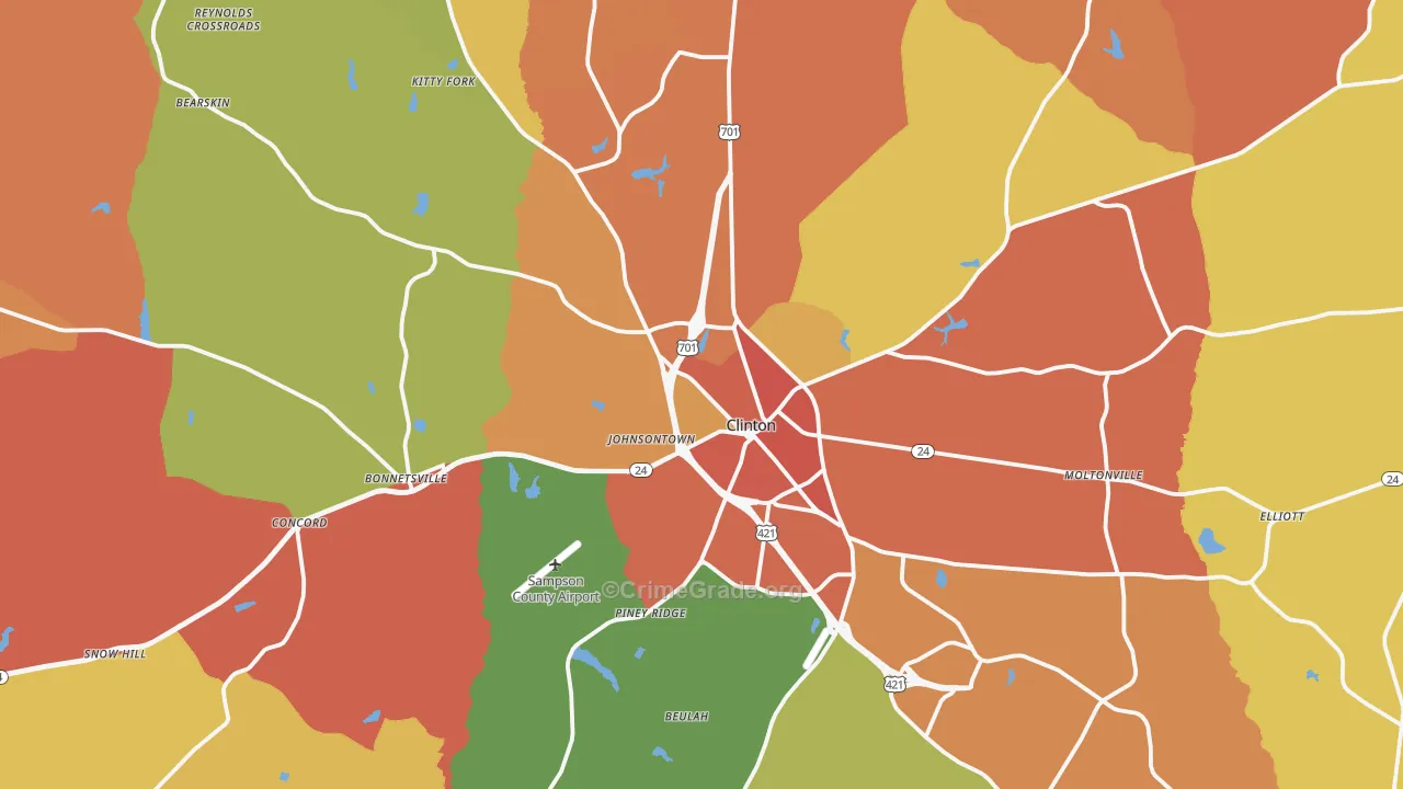Clinton, NC Map of Vandalism Rates