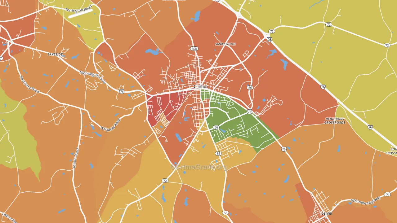 Clinton, SC Map of Vandalism Rates