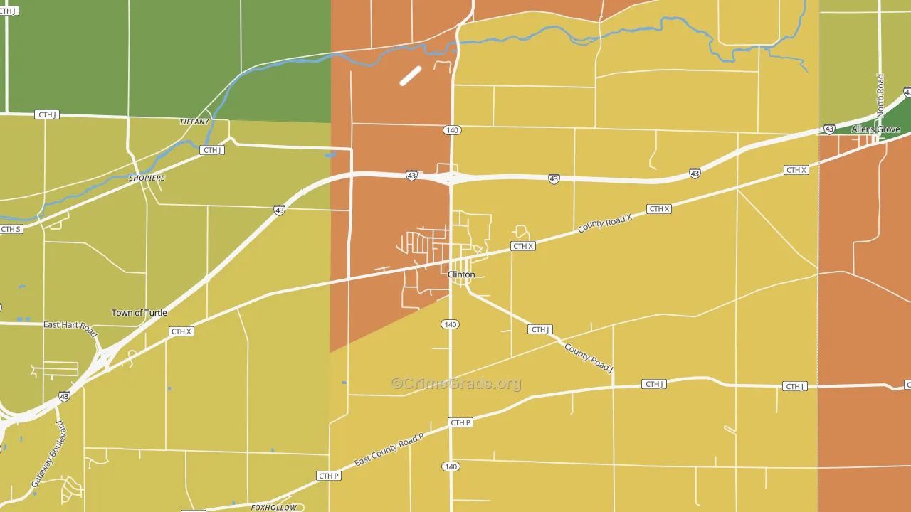 Clinton, WI Map of Vandalism Rates
