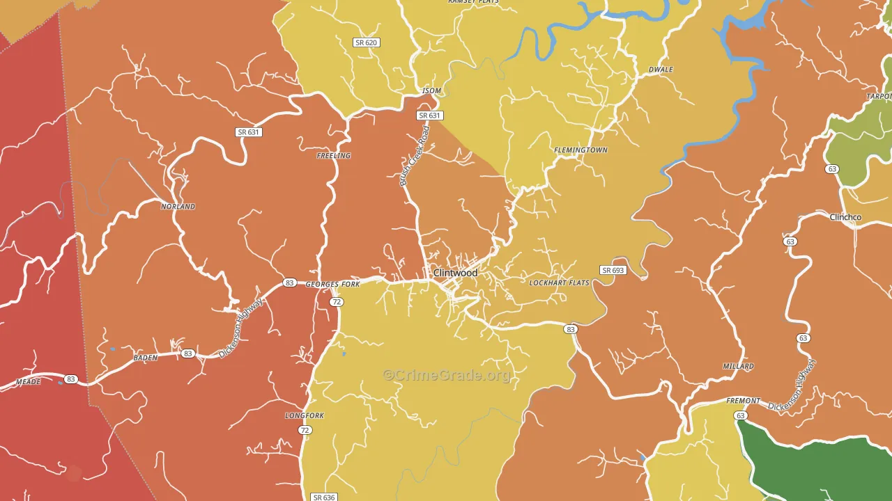 Clintwood, VA Map of Vandalism Rates