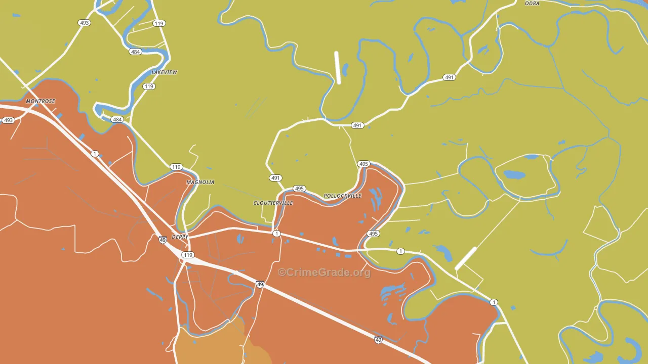 Cloutierville, LA Map of Vandalism Rates