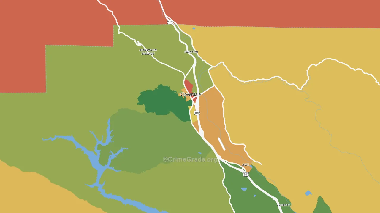 Cloverdale, CA Map of Vandalism Rates