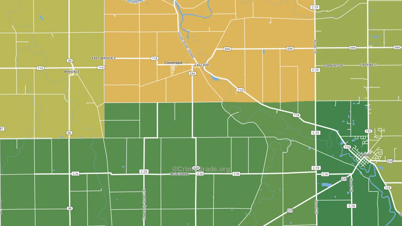 Cloverdale, OH Map of Vandalism Rates