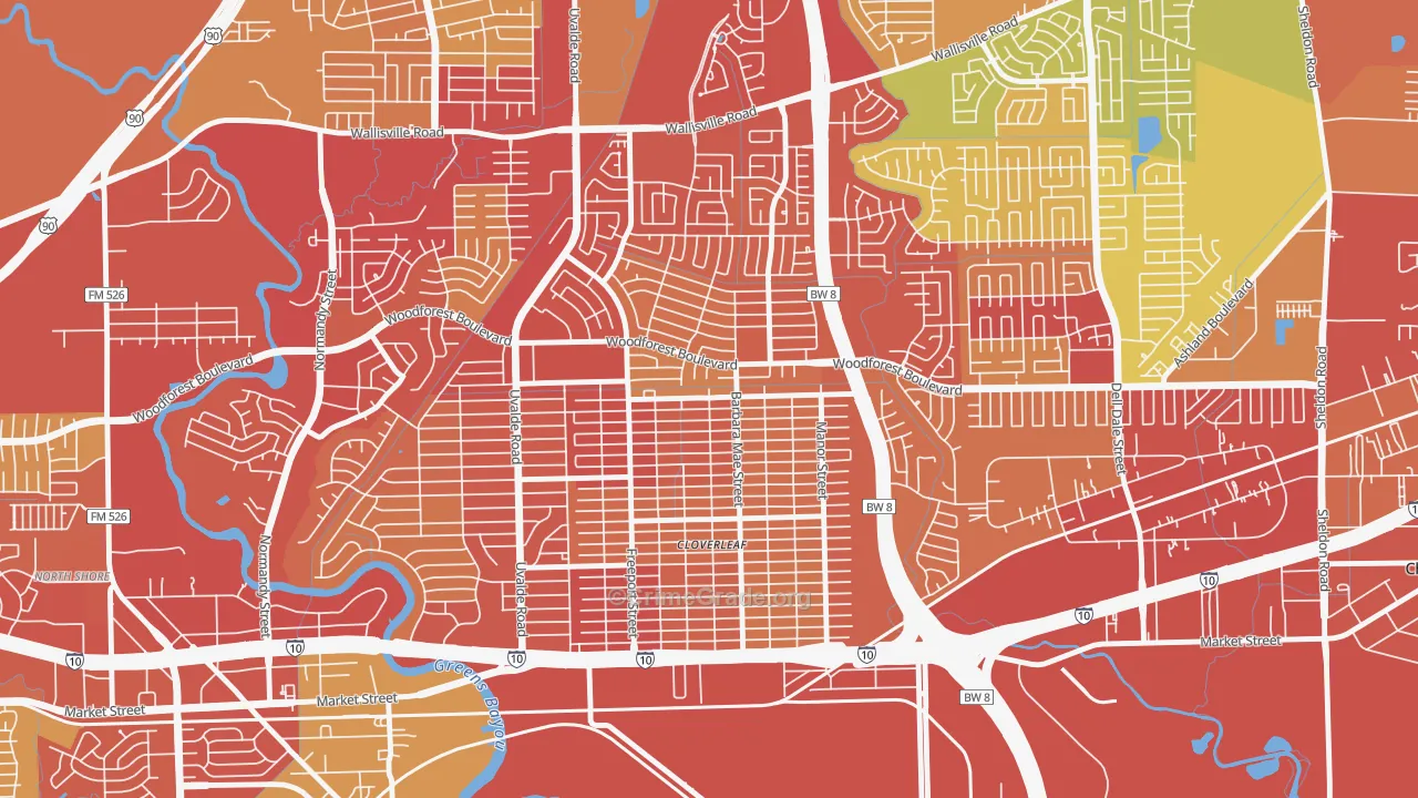 Cloverleaf, TX Map of Vandalism Rates