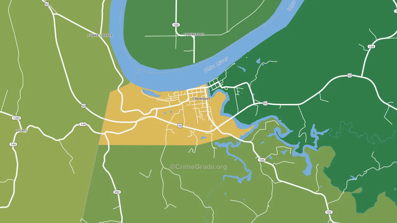 Cloverport, KY Map of Vandalism Rates