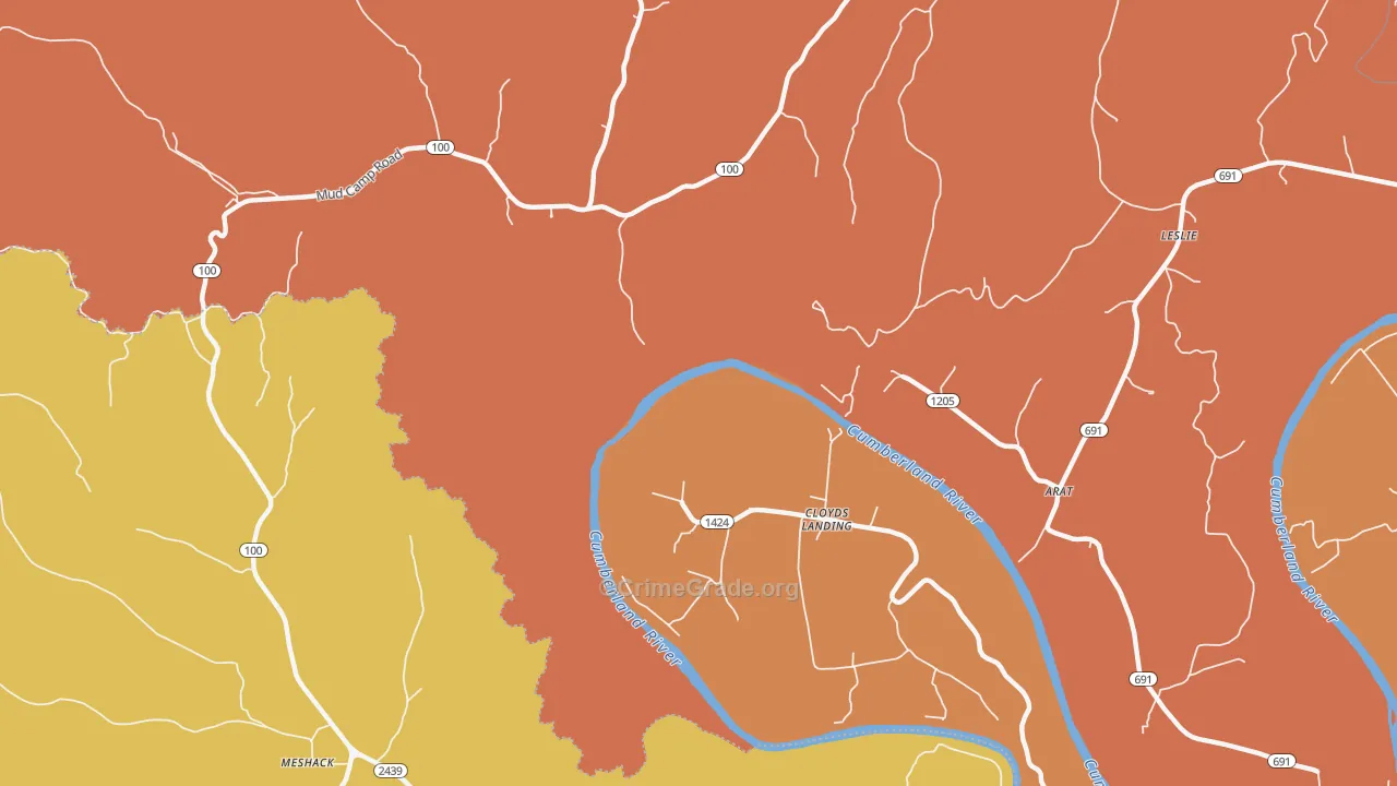 Cloyds Landing, KY Map of Vandalism Rates