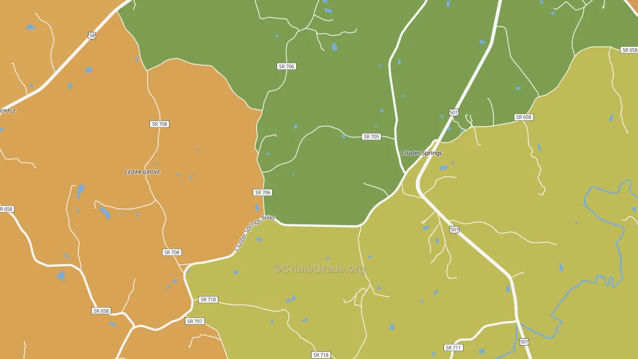Cluster Springs, VA Map of Vandalism Rates