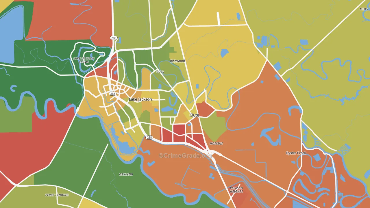 Clute, TX Map of Vandalism Rates