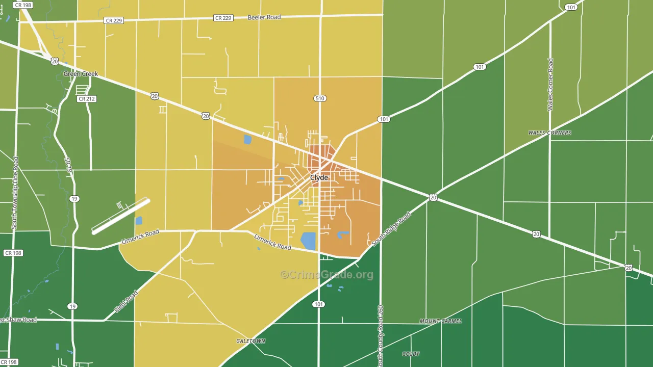 Clyde, OH Map of Vandalism Rates