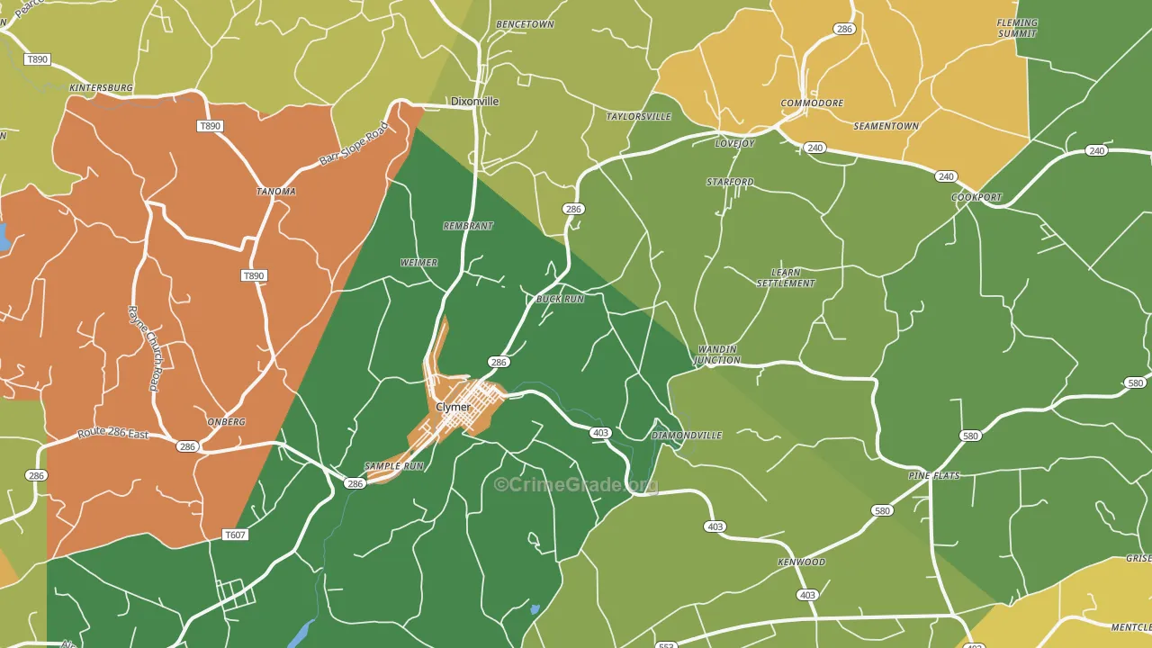 Clymer, PA Map of Vandalism Rates
