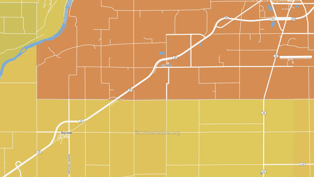 Clymers, IN Map of Vandalism Rates