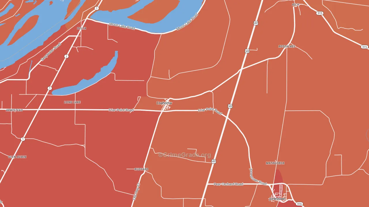 Coahoma, MS Map of Vandalism Rates
