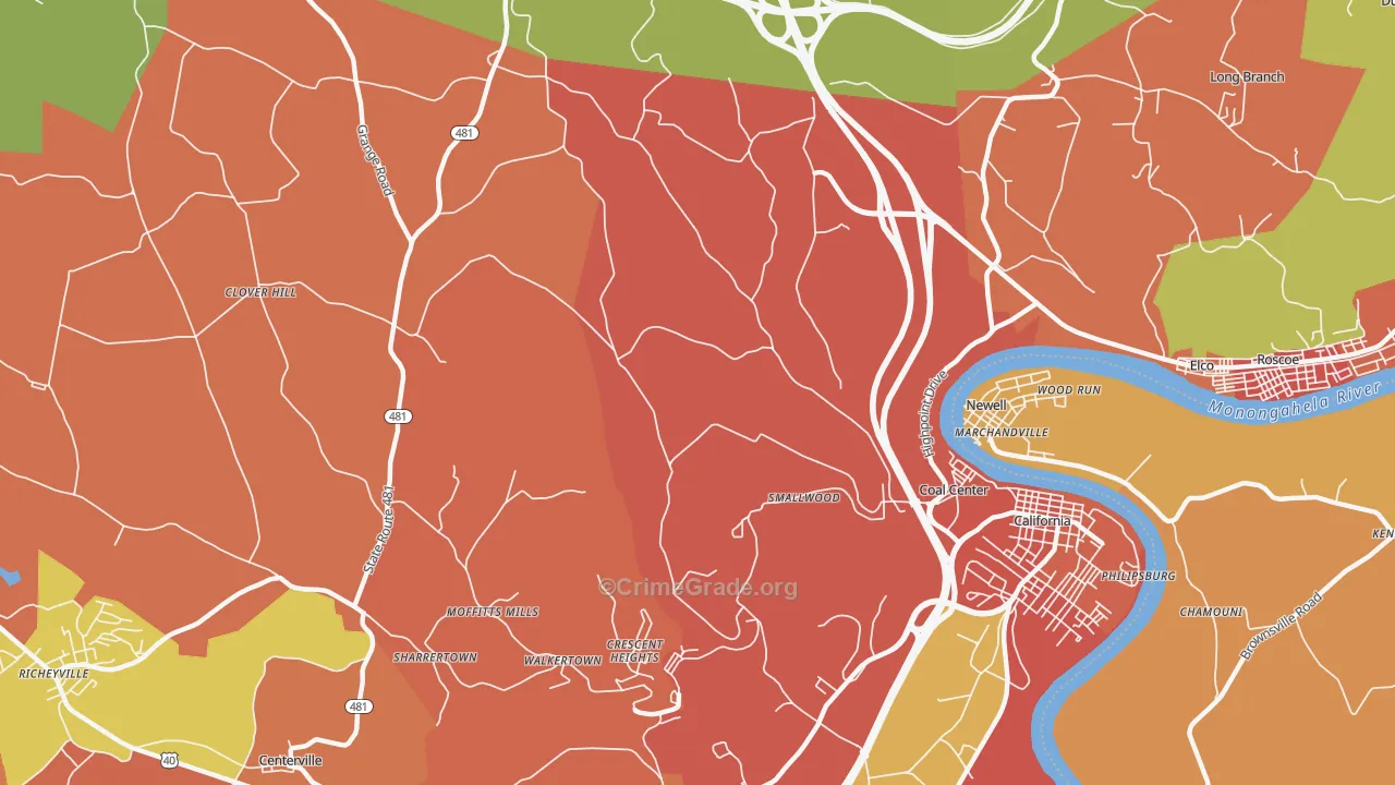 Coal Center, PA Map of Vandalism Rates