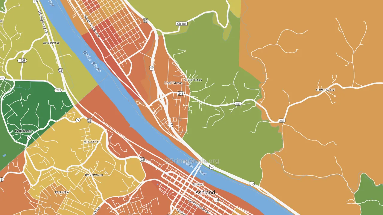 Coal Grove, OH Map of Vandalism Rates