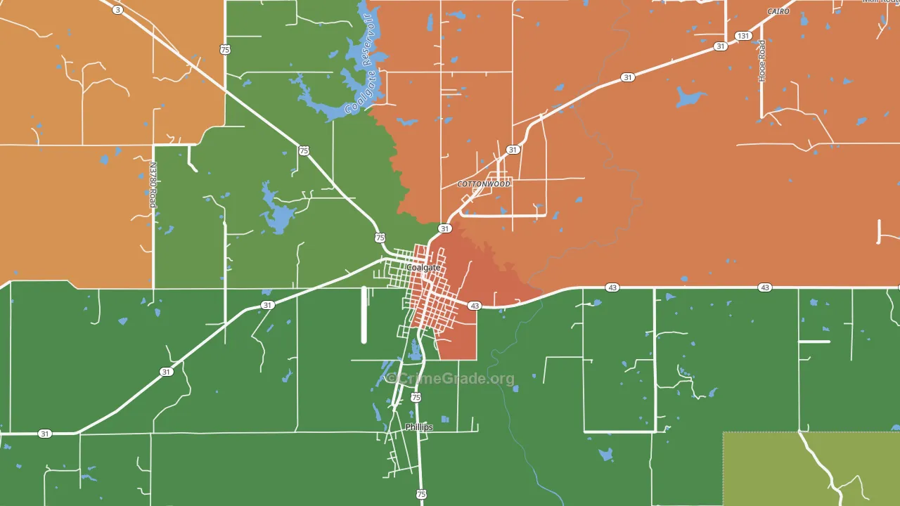 Coalgate, OK Map of Vandalism Rates
