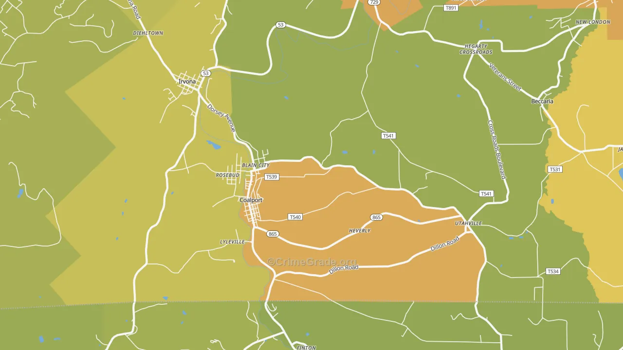 Coalport, PA Map of Vandalism Rates