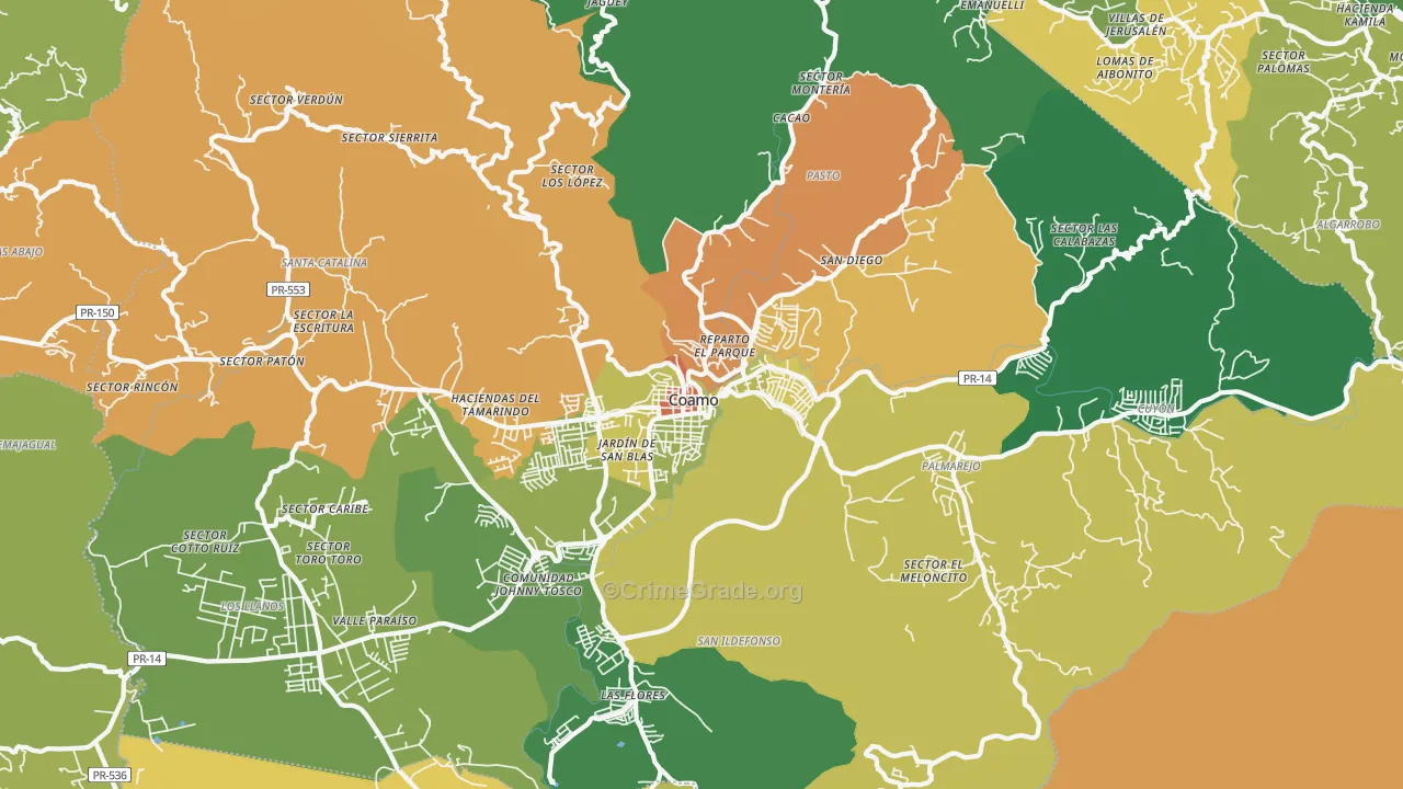 Coamo, PR Map of Vandalism Rates