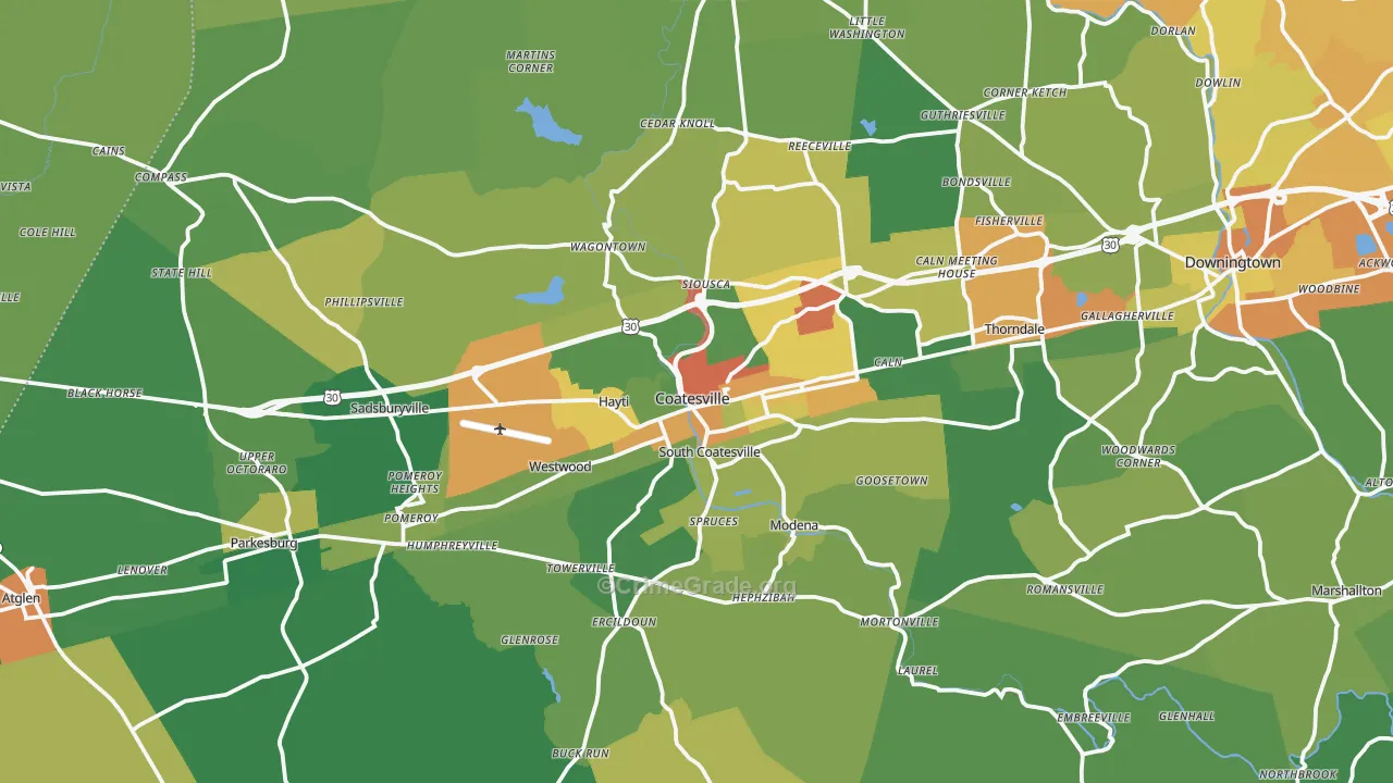 Coatesville, PA Map of Vandalism Rates