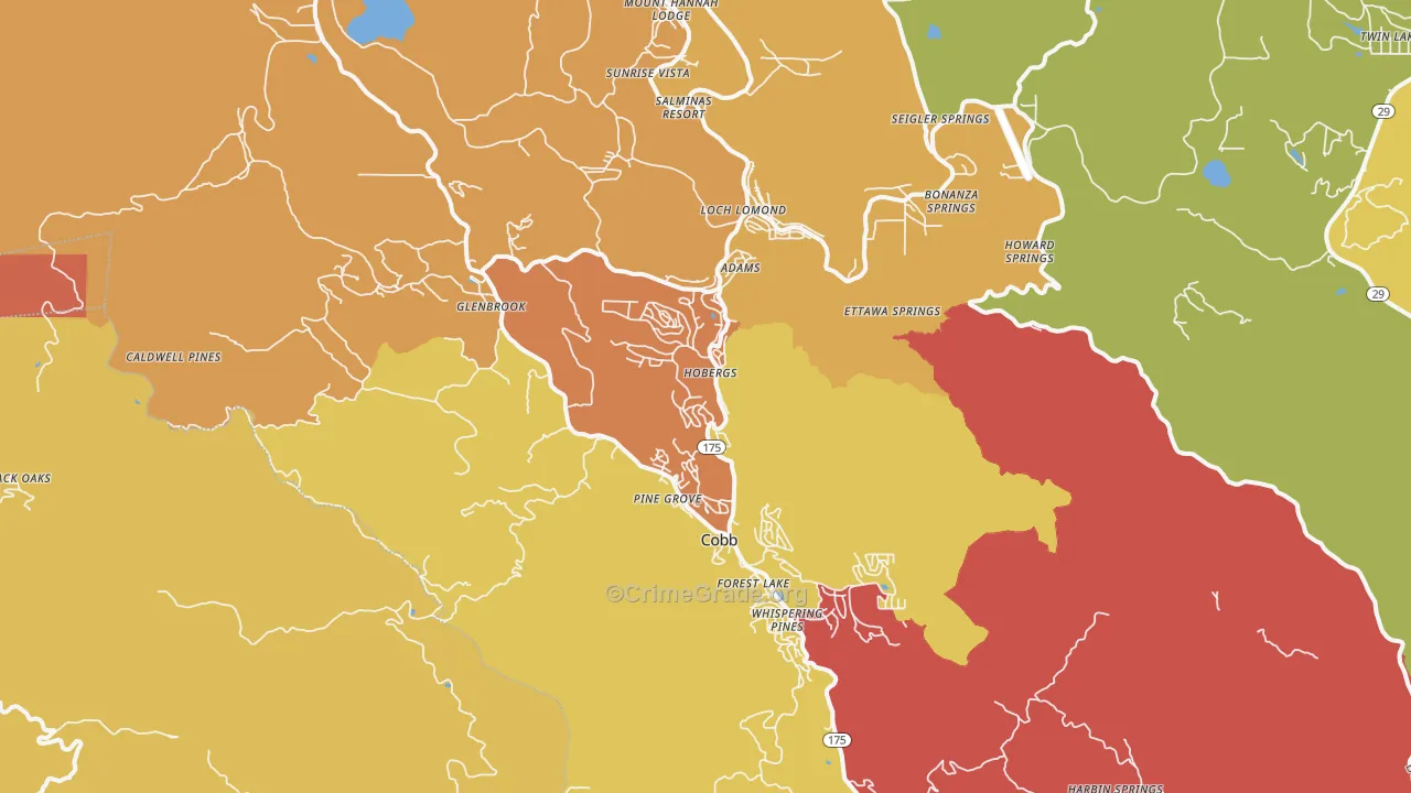 Cobb, CA Map of Vandalism Rates