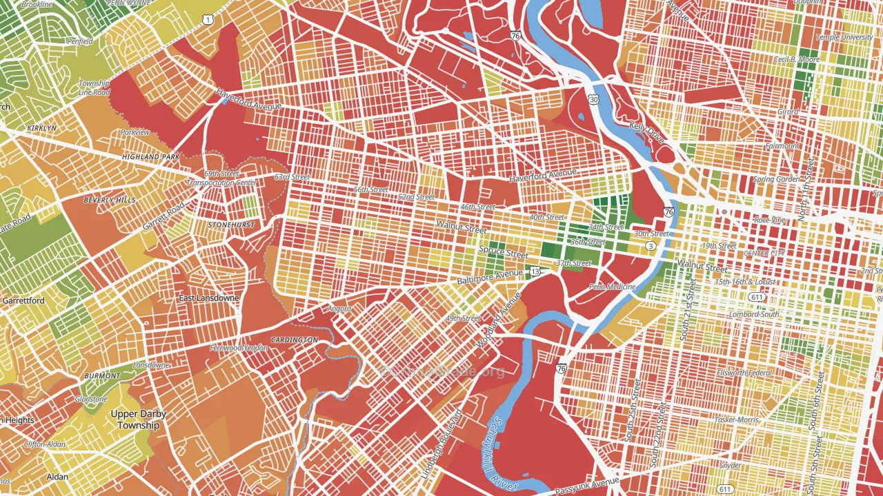 Cobbs Creek, Philadelphia, PA Map of Vandalism Rates