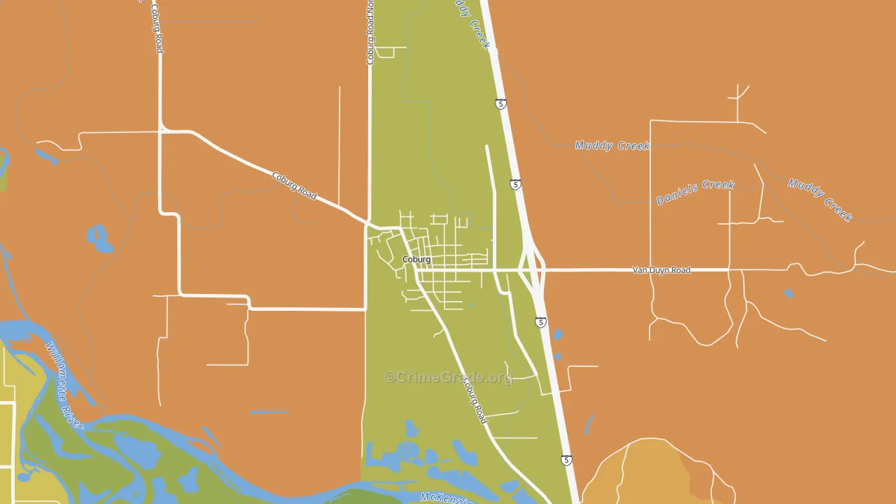 Coburg, OR Map of Vandalism Rates