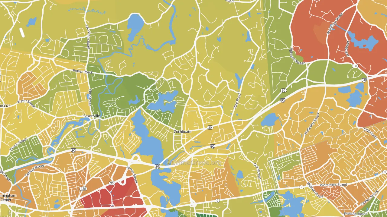 Cochituate, MA Map of Vandalism Rates