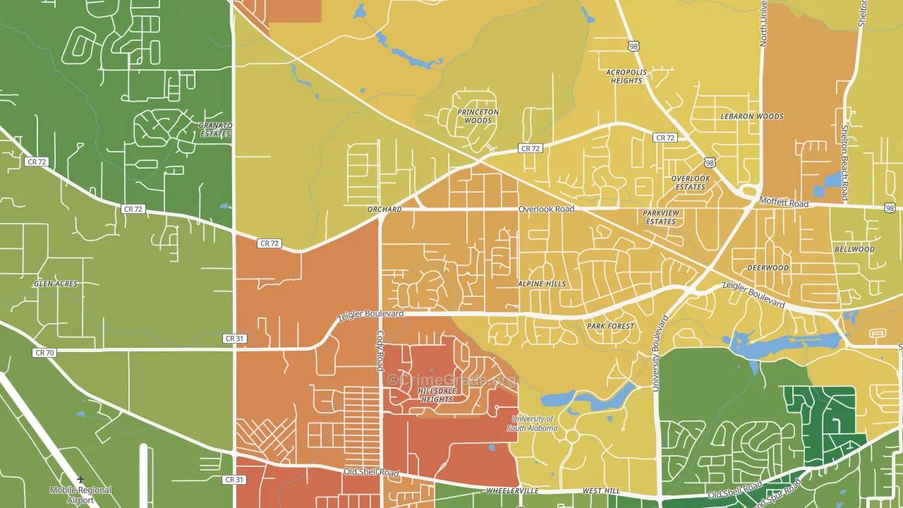 Cody, Mobile, AL Map of Vandalism Rates